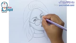 آموزش طراحی چهره دختر با عینک - 15106