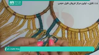 بافت کیف دوشی مکرومه با دسته چوبی