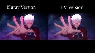 مقایسه مبارزه Archer با Lancer از انیمه Fate/Stay Night: Unlimited Blade Works در نسخه‌های بلوری Blu-ray و تی وی TV