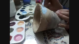 شیوه رنگ آمیزی باگواش روی ظروف سفالی