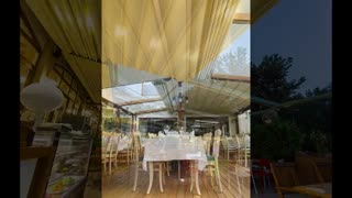 حقانی 09380039391-سایبان های چادری مدل 2020-جدیدترین ایده های سقف متحرک چادری-زیباترین سایبان برقی محوطه جلوی کافه رستوران