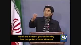 Young Bahraini activist recites a poem at a meeting with Leader