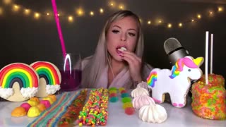 ASMR CANDIED ROPE JELLY, UNICORN COOKIE, TANGHULU MARSHMALLOW, MERINGUE, GUMMY JELLY MUKBANG 먹방