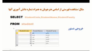 فیلم 15- پودمان اول - پرس و جو Query، دستور select - صفحات ۴۰ تا ۴۲ کتاب درسی- توسعه برنامه سازی و پایگاه داده