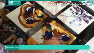 رزین اپوکسی- نقاشی آبستره گل- تکنیک پیورینگ و اکرلیک