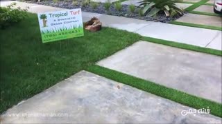 اجرای چمن مصنوعی بین سنگی | خانه چمن