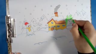 آموزش نقاشی منظره برفی به کودکان