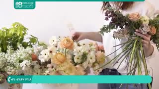 آموزش ساخت دسته گل عروس با گل های بهاری