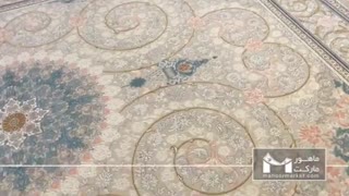 فرش ماشینی کاشان طرح آترین ترنج دار کرم رنگ